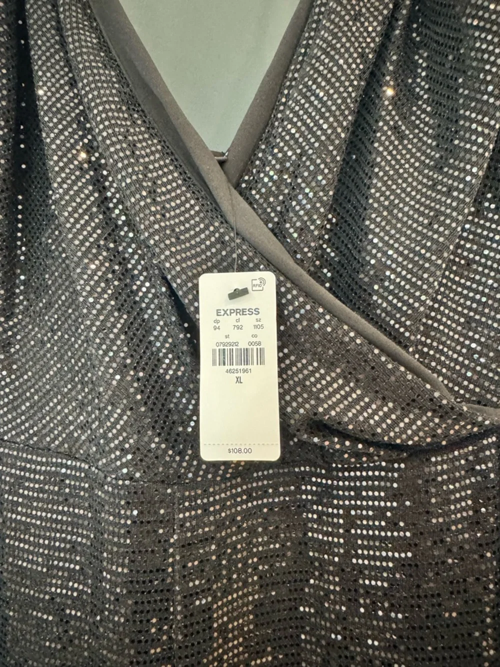 Express Black Sequin Wrap-Front Jumpsuit - Picture 3 of 3